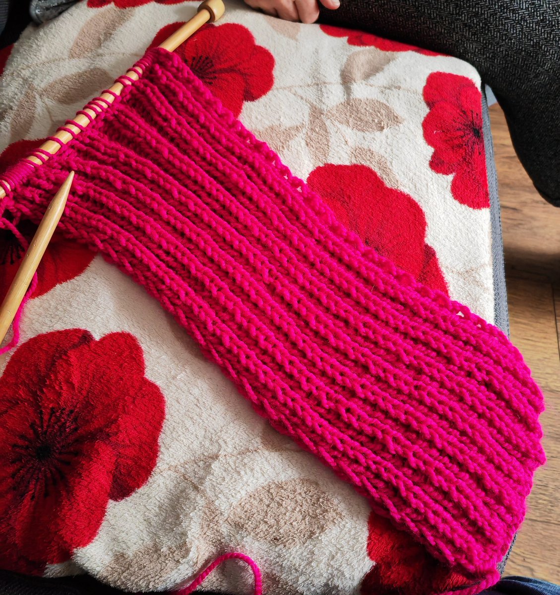 Bright pink scarf on the needles now.
King Cole Big Value Chunky, 12.75mm needles, 32 sts, K2, P2 rib.

#knitting #knit #KnittingPattern #handknitted #handknitting #handmadegifts #handmadewithlove #wool #yarn #yarnstore #woolshop #wigan #handmade #craftandchat #crochet