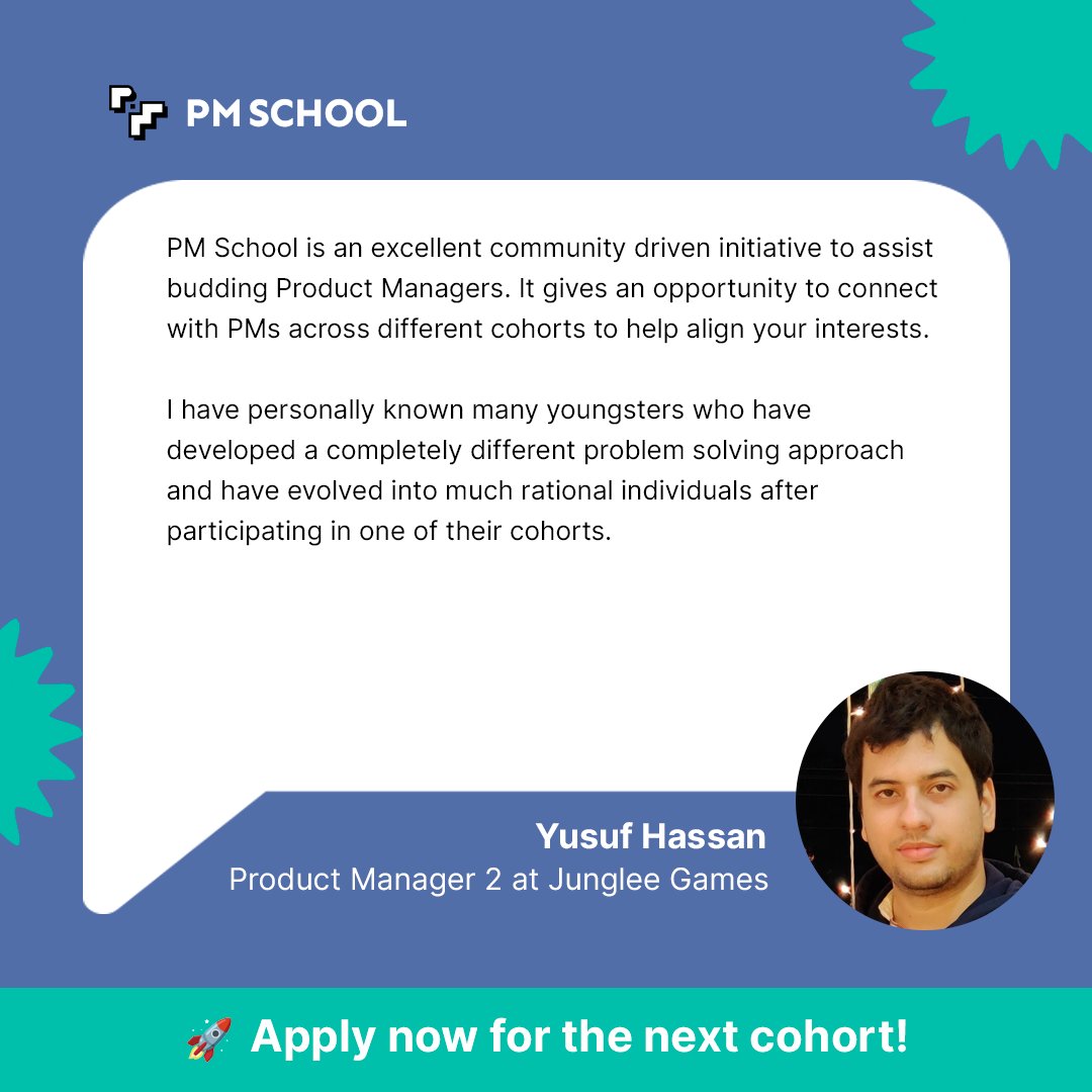 🙌 Yusuf Hassan - Product Manager at Sony Pictures Networks India 🙌

🚀 𝗔𝗽𝗽𝗹𝘆 𝗡𝗼𝘄 to the 𝗠𝗔𝗬 cohort 👇
lnkd.in/d9XStqg

#productmanagement #pmschool #interviewprep #pminterview #linkedin #community #product #interview #resume