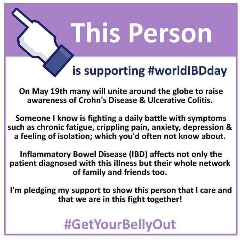 It's Crohn's & Colitis Awareness Month!

Please share to call attention and improve the understanding of Crohn's and Colitis which affects more than 10 million people worldwide. 

#crohns #colitis #IBDvisible
