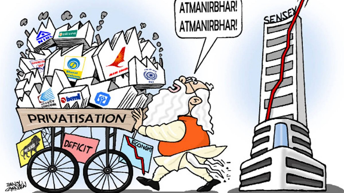 Sky_V333's tweet photo. Govt. always telling Atmanirbhar Bharat,
that means self sufficient.But steps towards Atmanirbhar is going wrong way by giving public assets to private peoples that means depends on private persons.This may create monopoly in some sectors
#stopstrategicsaleofvizagsteelplant https://t.co/JfFCsWOfby