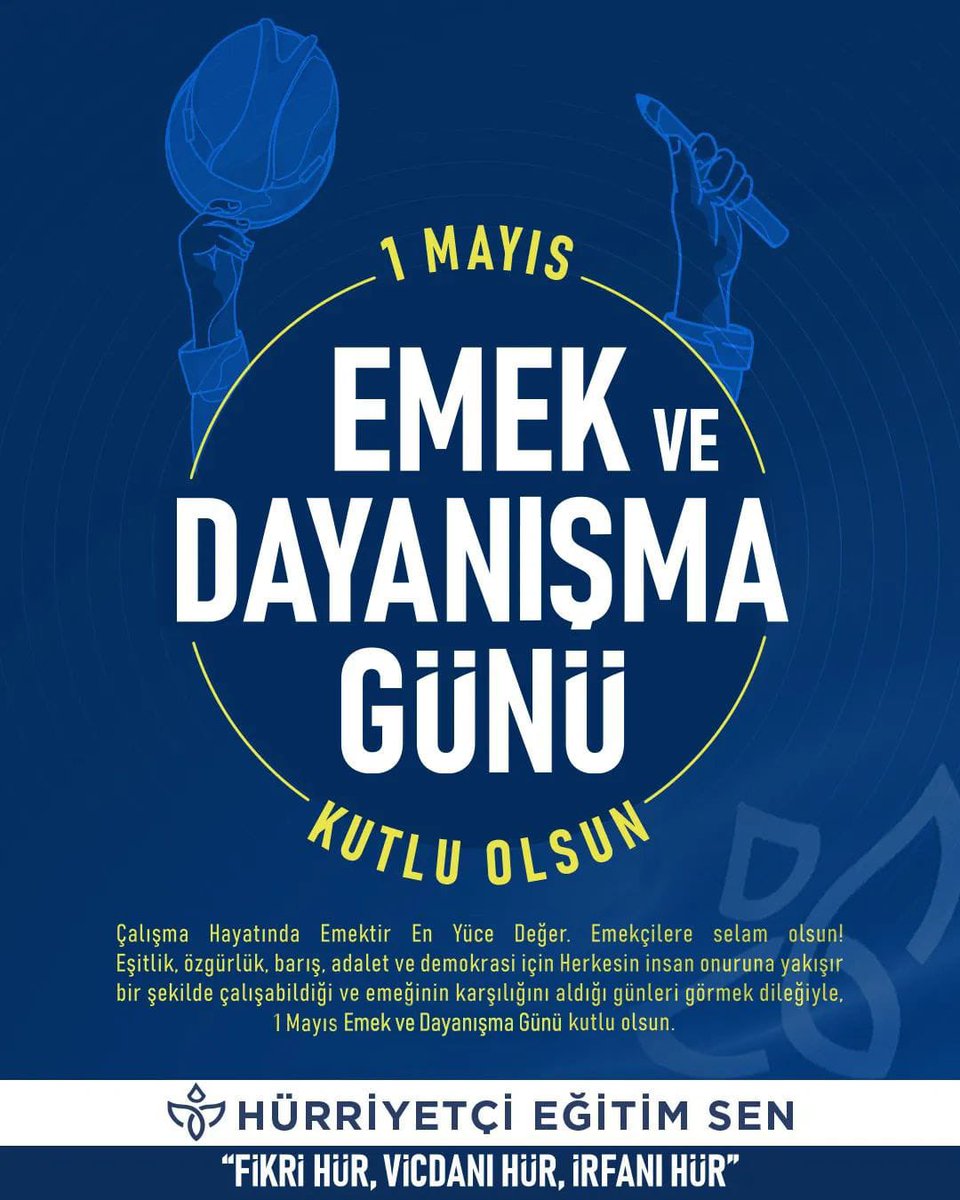Çalışma hayatında emektir en yüce değer. Emekçilere selam olsun! Eşitlik, özgürlük, barış, adalet ve demokrasi İçin herkesin insan onuruna yakışır bir şekilde çalışabildiği ve emeğinin karşılığını aldığı günleri görmek dileğiyle, #1MAYIS Emek ve Dayanışma Günü Kutlu Olsun.