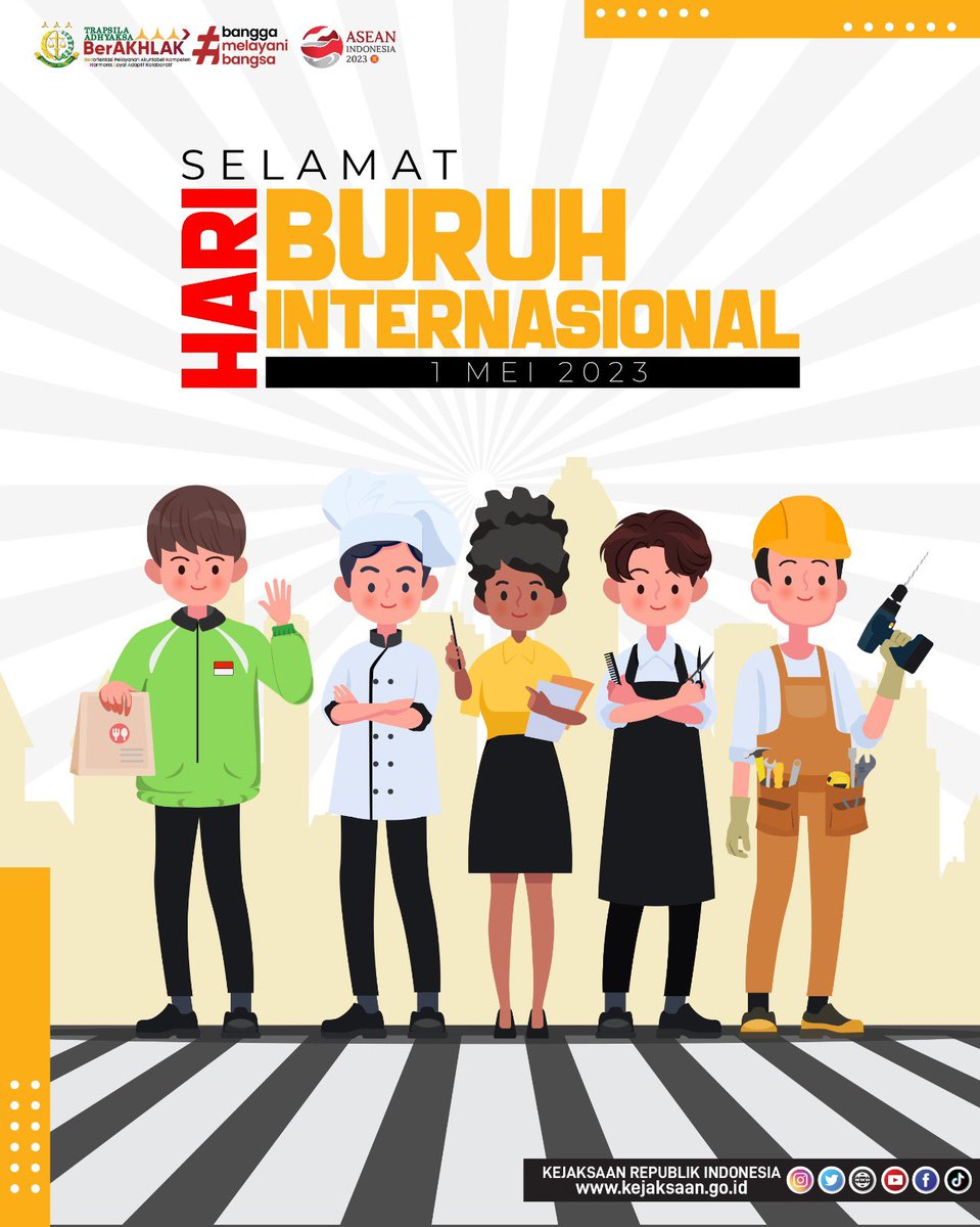 KejaksaanRI's tweet photo. #SobatAdhyaksa , selamat memperingati Hari Buruh.
Dengan mengusung tema "Hari Keselamatan dan Kesehatan Kerja Sedunia 2023, diharapkan terwujudnya lingkungan kerja yang baik, aman dan sehat.
#KejaksaanRI https://t.co/RRo0buhA2L