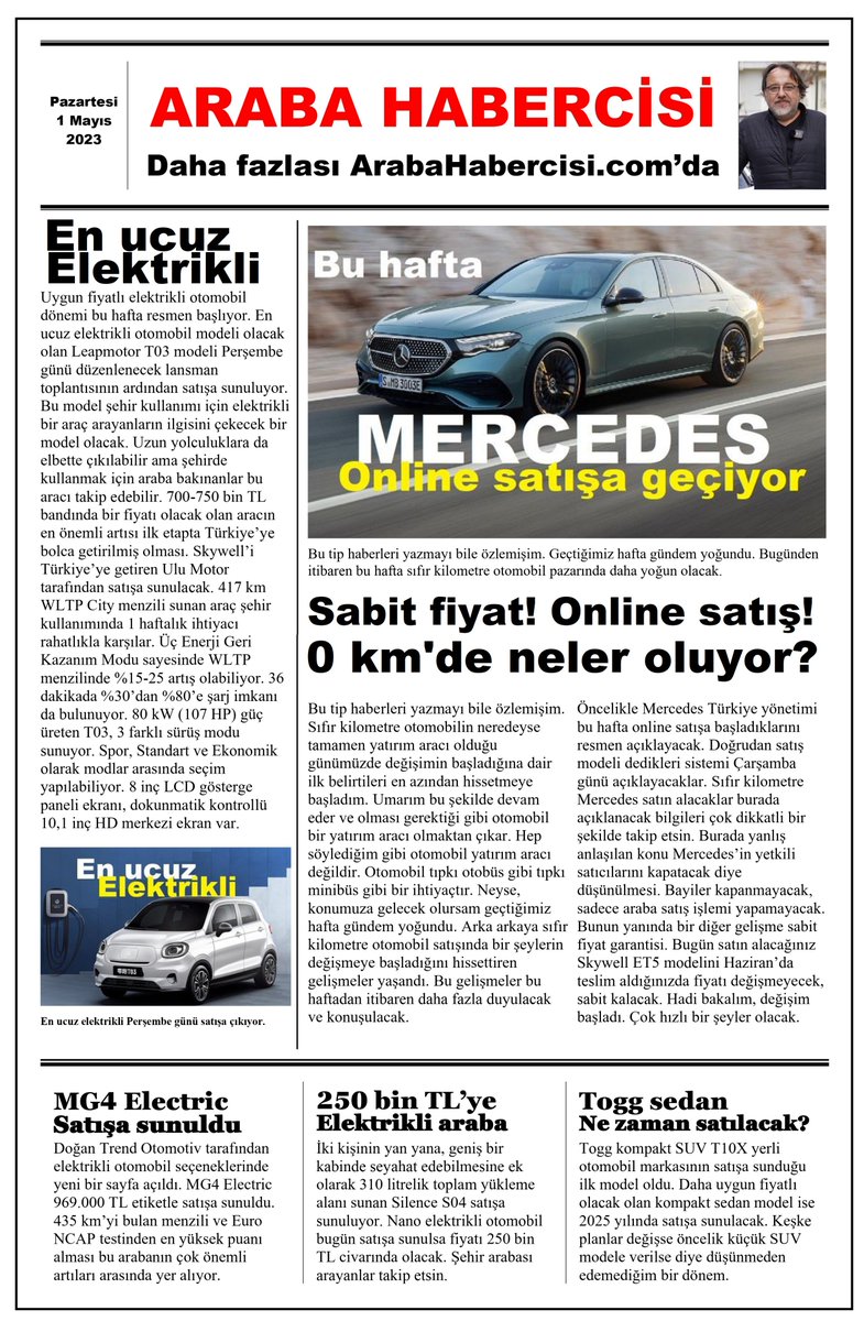 murattosunMSE's tweet image. Sabit fiyat! 
Online satış! 
0 km’de neler oluyor? 
Sıfır km araba satışında değişim bu hafta başlıyor!
Daha fazlası ArabaHabercisi.com'da
.
#Mercedes #Skywell #Leapmotor #MG #Togg #SilenceS04