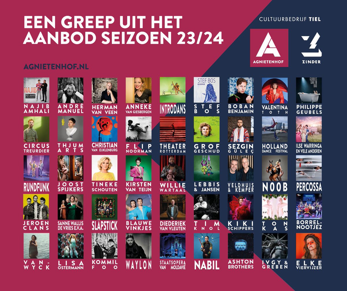 Nico Baars (@nicobaars55) on Twitter photo Mei. Over drie weken mag ik mijn eerste programmering voor Cultuurbedrijf Tiel presenteren. En dat ga ik vol trots doen. Wat mij betreft een lading hele goeie redenen om komend seizoen vaak te komen genieten in <a href="/Agnietenhof/">Agnietenhof</a> en <a href="/ZinderTiel/">Zinder Tiel</a>. Alvast een greep uit het aanbod 23/24: Mei. Over drie weken mag ik mijn eerste programmering voor Cultuurbedrijf Tiel presenteren. En dat ga ik vol trots doen. Wat mij betreft een lading hele goeie redenen om komend seizoen vaak te komen genieten in <a href="/Agnietenhof/">Agnietenhof</a> en <a href="/ZinderTiel/">Zinder Tiel</a>. Alvast een greep uit het aanbod 23/24: