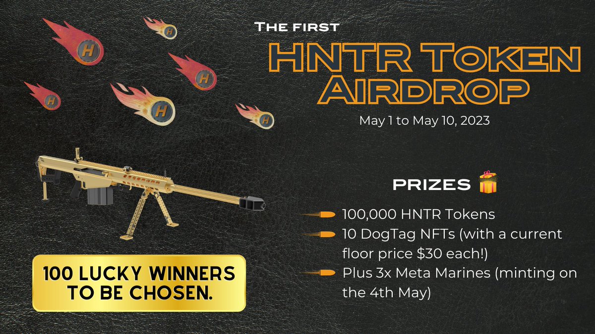 DigitalArmsNFT's tweet image. 📢 Our first HNTR Token #Gleam Airdrop is now live!🚦

🎁 100,000 $HNTR Tokens and NFTs are up for grabs! 

Join now: 👇
gleam.io/BIZuS/massive-…

#Giveaway #Airdrop #DigitalArms #HNTR