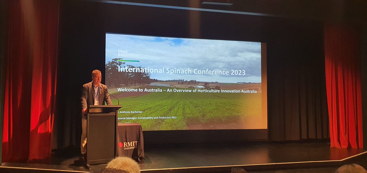 Hort_Au's tweet photo. @Hort_Au was proud to sponsor the 2023 International #Spinach Conference which kicked off in Melbourne today. GM #Production &amp; #Sustainability @AnthonyKachenko opened the conference. He shared about the work @Hort_Au is doing in the sustainability space. https://t.co/sy43KFAGfj