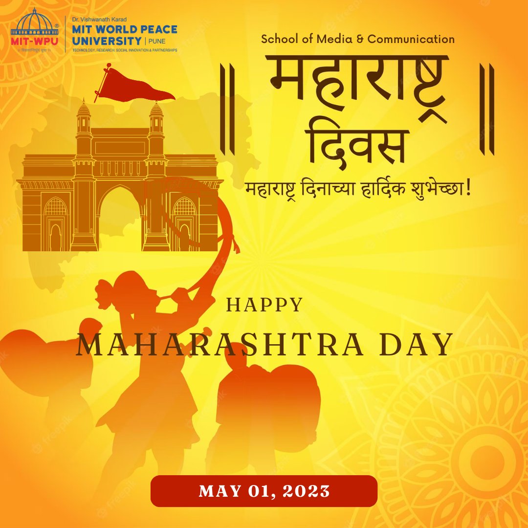 Wishing everyone Happy Maharashtra Day, the day we commemorate the formation of the state of Maharashtra on 1 May 1960

#MITWPU #WorldPeaceUniversity #WPU #MaharashtraDay #maharashtrian #Education #HigherEducation #TopUniversity #BestUniversity #University #Pune #Maharashtra