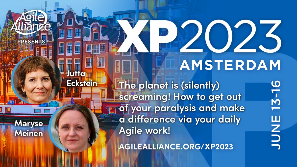 Come join @JuttaEckstein and Maryse Meinen's #sustainability workshop 'The planet is (silently) screaming! How to get out of your paralysis and make a difference via your daily agile work.' 💚 Get your tickets for #XP2023 here: agilealliance.org/xp2023/ <a href="/AgileAlliance/">Agile Alliance</a>
