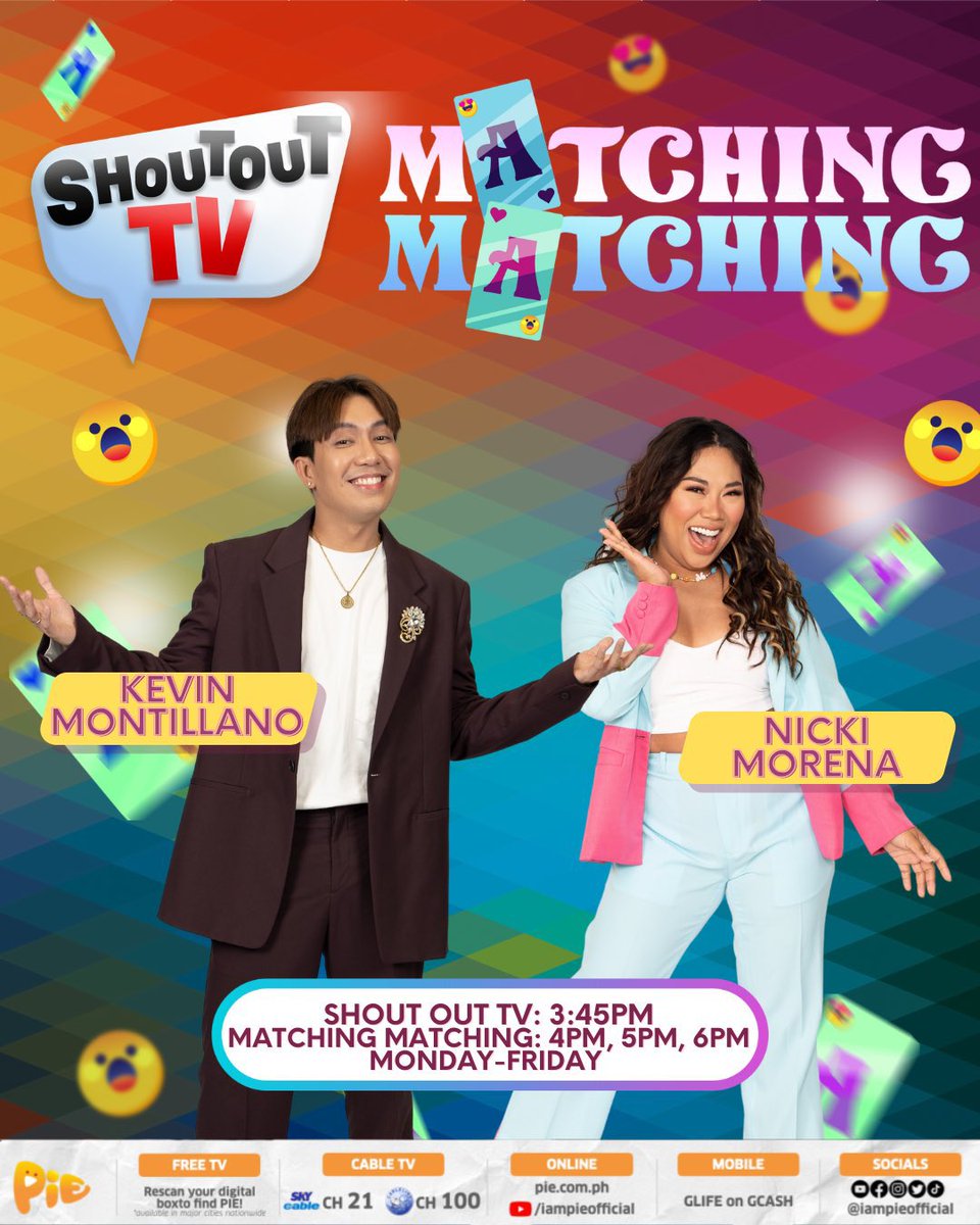 iampieofficial's tweet photo. ISANG SHAWTAWT NAMAN DIYAN!!
Simula ngayong May 1, makakasama natin sina Kevin at Nicki araw-araw sa #ShoutOutTV at #MATCHINGMATCHING para more chances of winning!!
Ano pa hinihintay ninyo? maki-shout out at maki-laro na!! https://t.co/x1c4Jjjp8X