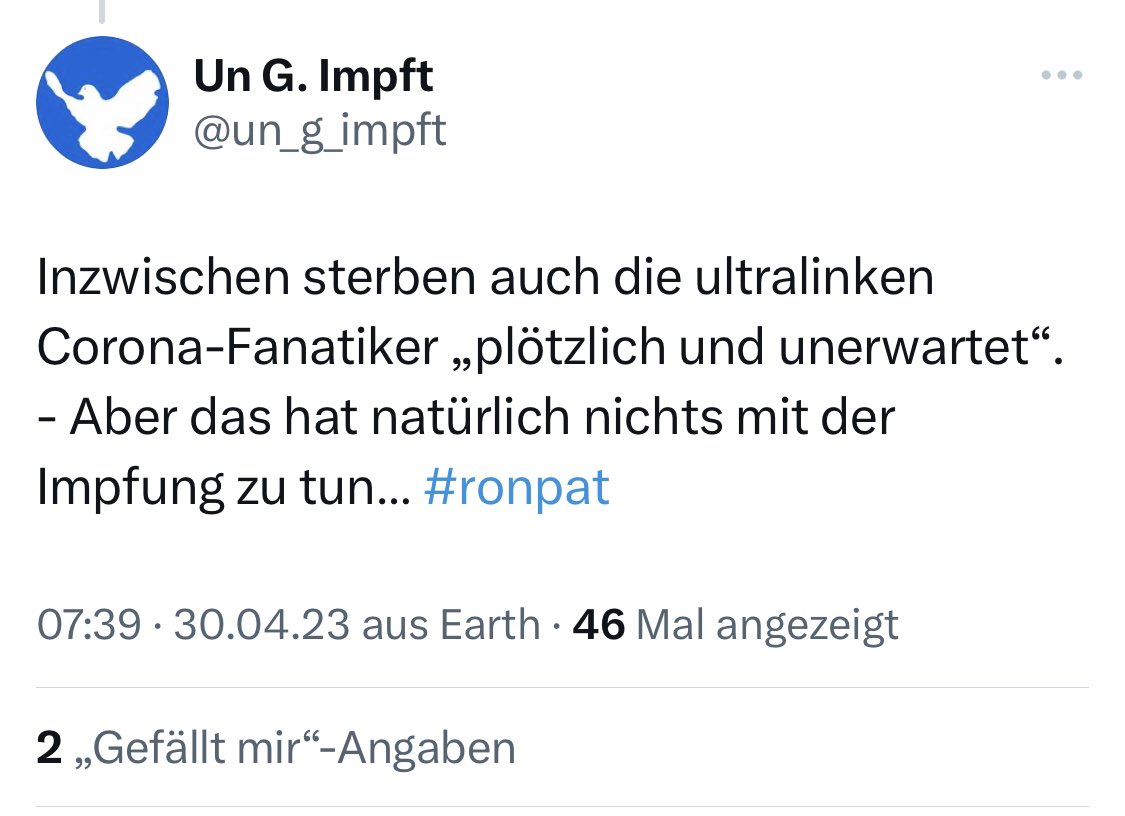 schwurbelhunter's tweet photo. Ich bekomme gerade einen Wutanfall 🤬
So ein … verunglimpft unseren verstorbenen #RonPat 🖤❤️
Dafür würde ich dem am liebsten … https://t.co/i7levNor8S