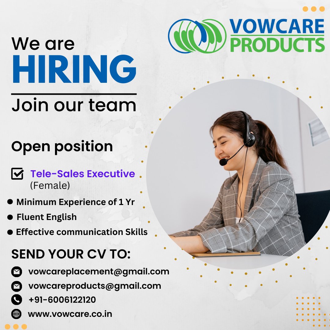 Looking for a skilled Tele Sales Executive (Female) to join our team! Must have excellent communication skills and minimum experience of 1 year. Apply now! #hiring #hiringnow #Kashmir #Telesales #kashmirjobs #job #Srinagar