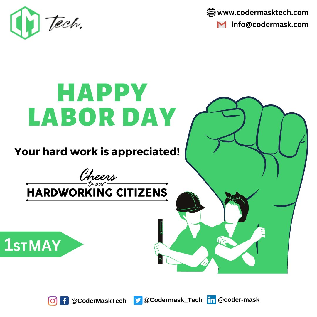 Codermask_Tech's tweet image. This Labour Day reminds you of the importance of fair labour practices and your rights. Happy Labour Day!

Visit us: codermasktech.com

#codermask #codermasktech #labour #labourday
#labourday2023
#labourdaysale
#labourdayspecial
#labourdaywishes #labourdayfun