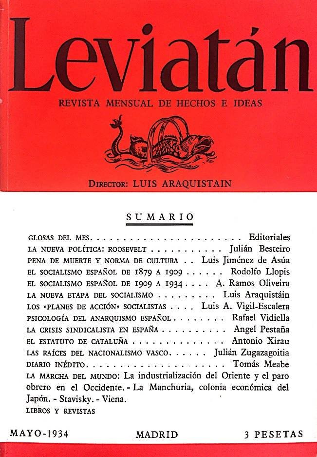 archivoFPI's tweet photo. 🌹El 1 de mayo de 1934 se publicó el primer número de la revista teórica "Leviatán" dirigida por Luis Araquistáin, aludiendo a la obra de Thomas Hobbes y sus ideas de justicia social. 
Una clara declaración de intenciones. 

#siempresocialistas

Leer más: https://t.co/EmFtuBfrnC https://t.co/3evja7IuSa