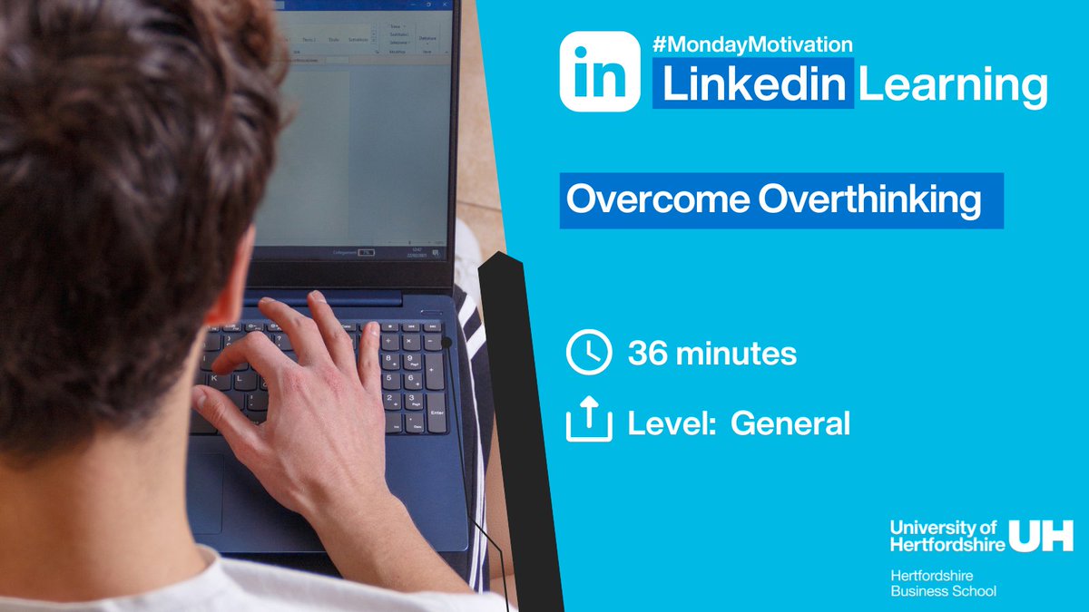 UniOfHertsHBS's tweet photo. Exam season is upon us and with that can also cause feelings such as stress, procrastination, and anxiety 😖

To ease your mind during this time, we encourage you to sign up for this week’s LinkedIn Learning course ‘Overcome Overthinking’ 💪

👉  https://t.co/yz0OxW4f5g https://t.co/dMBN1InWXd