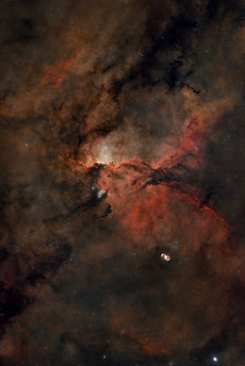 TaraMoonHunter's tweet photo. My first Southern Hemisphere deep-space object! This is the breathtaking Rim Nebula, also known as the Fighting Dragons of Ara. It is an emission nebula located about 4,000 light-years away in the constellation Ara. https://t.co/1Hc5OoxOB9