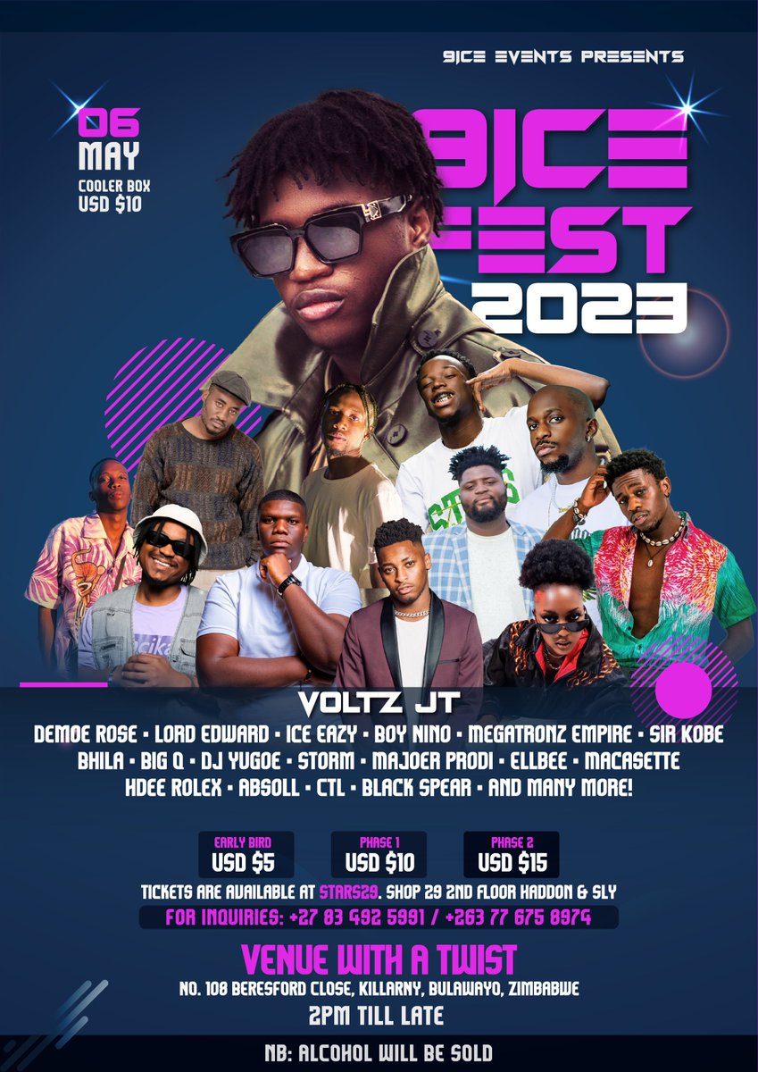 Saturday 6 May we go live Bulawayo! Early bird tickets are now on sale at STARS29. #9iceFest2023
