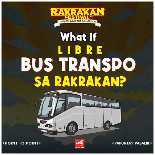 RakrakanFesti's tweet photo. Paano kung may LIBRENG Bus Transpo papunta sa Rakrakan Festival at pa-uwi (Point to Point)? G na ‘yan kasama pa ang buong tropa! For details, visit https://t.co/oejEZqSvm0
#Experience #RakrakanFestival https://t.co/PeIDzkDyb0