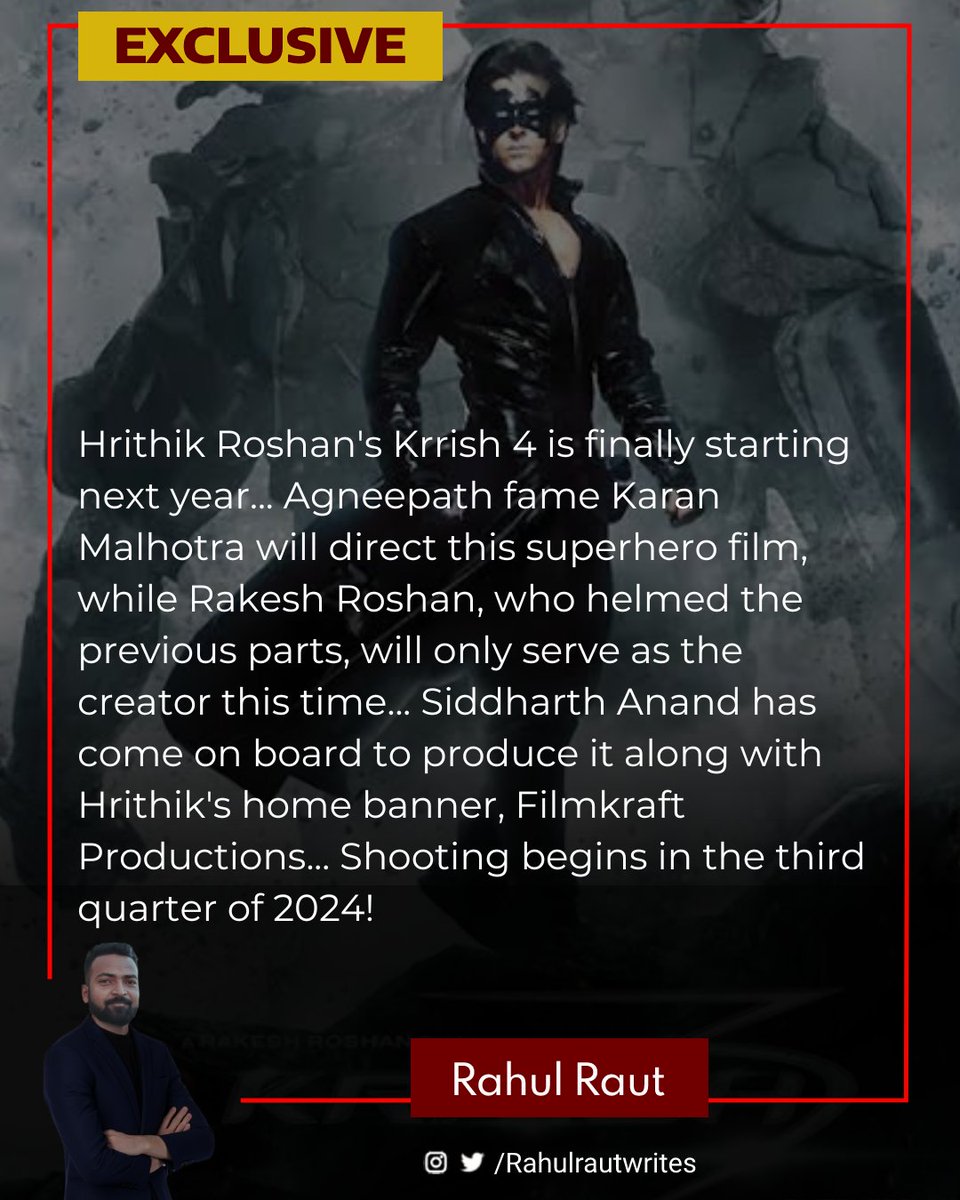 BIG BREAKING NEWS!! #HrithikRoshan's #Krrish4 is finally starting next year... #Agneepath fame #KaranMalhotra on board to direct this superhero film while #SiddharthAnand will produce it along with #RakeshRoshan! 

DETAILS:- m.peepingmoon.com/exclusive-news…