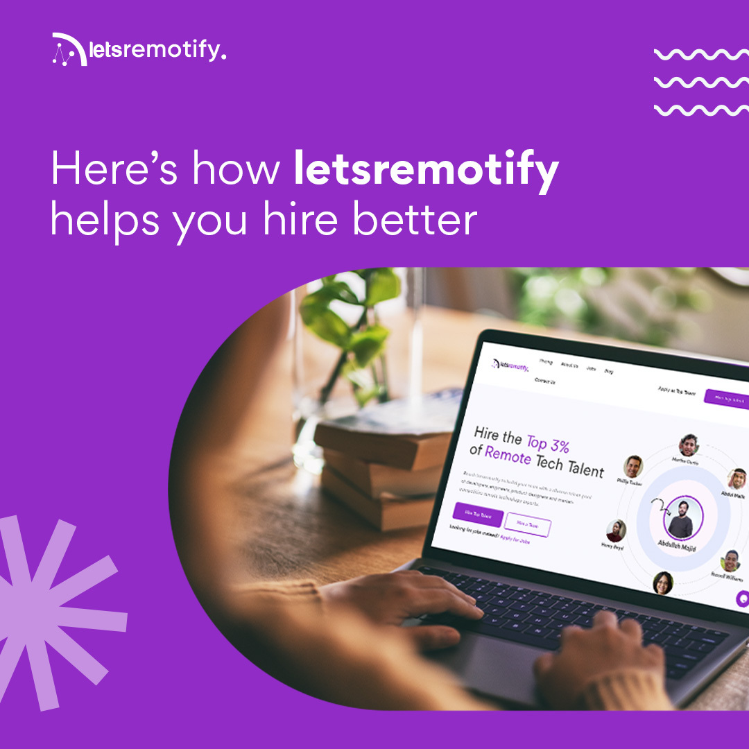 letsremotify's tweet image. Spin up your engineering dream team 🚀

Swipe ↔️ to know how #letsremotify simplifies hiring elite #RemoteDevelopers 👩‍💻👨‍💻

#siliconvalley #remotework #talent #talentcloud #hireprofessionals #engineeringjobs #remoteworker #softwareengineers #softwaredevelopers #talentacquisition
