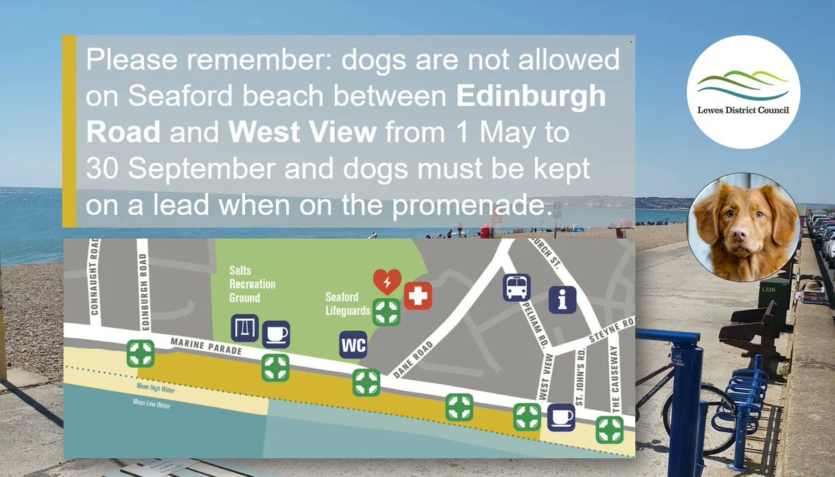 📣 Please remember 📣 

Between 1 May and 30 September dogs are not allowed on Seaford beach between Edinburgh Road and West View, and must be kept on the lead along the promenade 🐕‍🦺 🏖️ 

For more details on the bylaws, visit bit.ly/40kj0vk