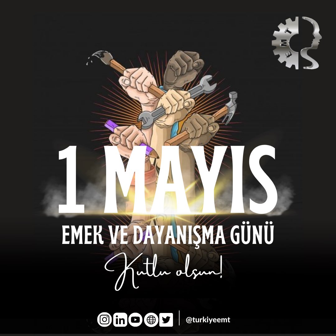 TurkiyeEMT's tweet photo. 1 Mayıs Emek ve Dayanışma günü kutlu olsun! 

#türkiyeemt #1mayıs #emekvedayanışmagünü #işçibayramı #kutluolsun #endüstrimühendisliği https://t.co/5OwGeg7UZu