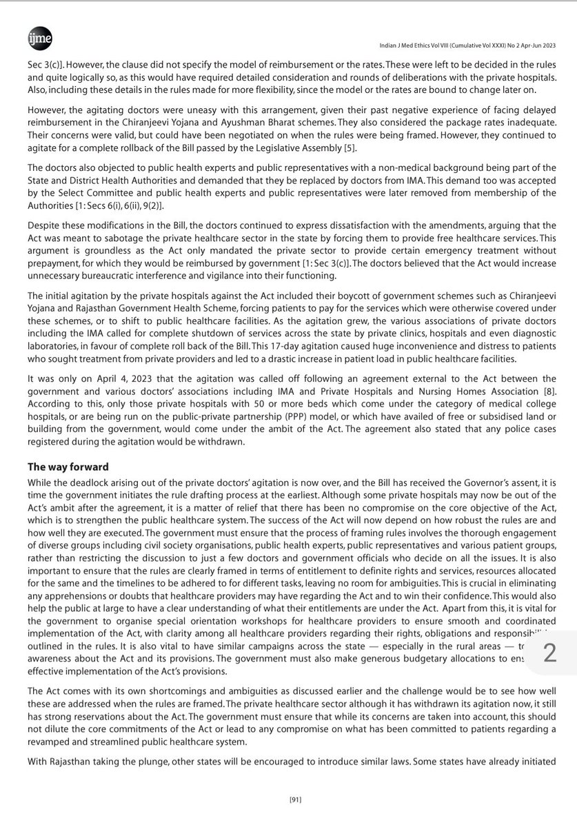 ChhayaPachauli's tweet photo. Glad to share my piece on #Rajasthan's #RightToHealthAct in the latest issue of @IndJMedEthics.😊
You can access the PDF from here https://t.co/Pd32gTtfSv and also check out other interesting articles from the journal here https://t.co/o5klzyw5lK .
#rthbill #HealthForAll #RTH https://t.co/nIY3ulmadH