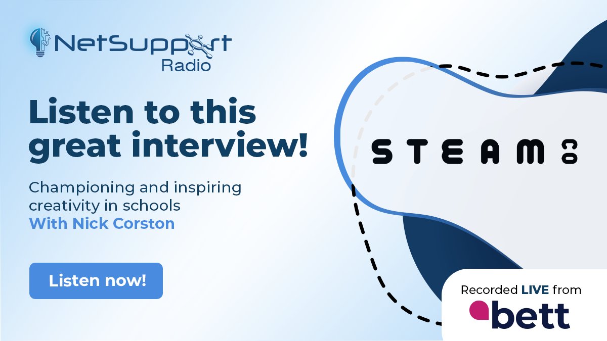 NetSupportGroup's tweet image. Join @NickCorston from @ST3AMCo on NetSupport Radio as he discusses championing #CreativityInSchools and how that links to current vacancies in the #ITSector. Plus, hear Nick&apos;s thoughts on how students will need #TechLiteracy in the future. Listen here mvnt.us/m1401963