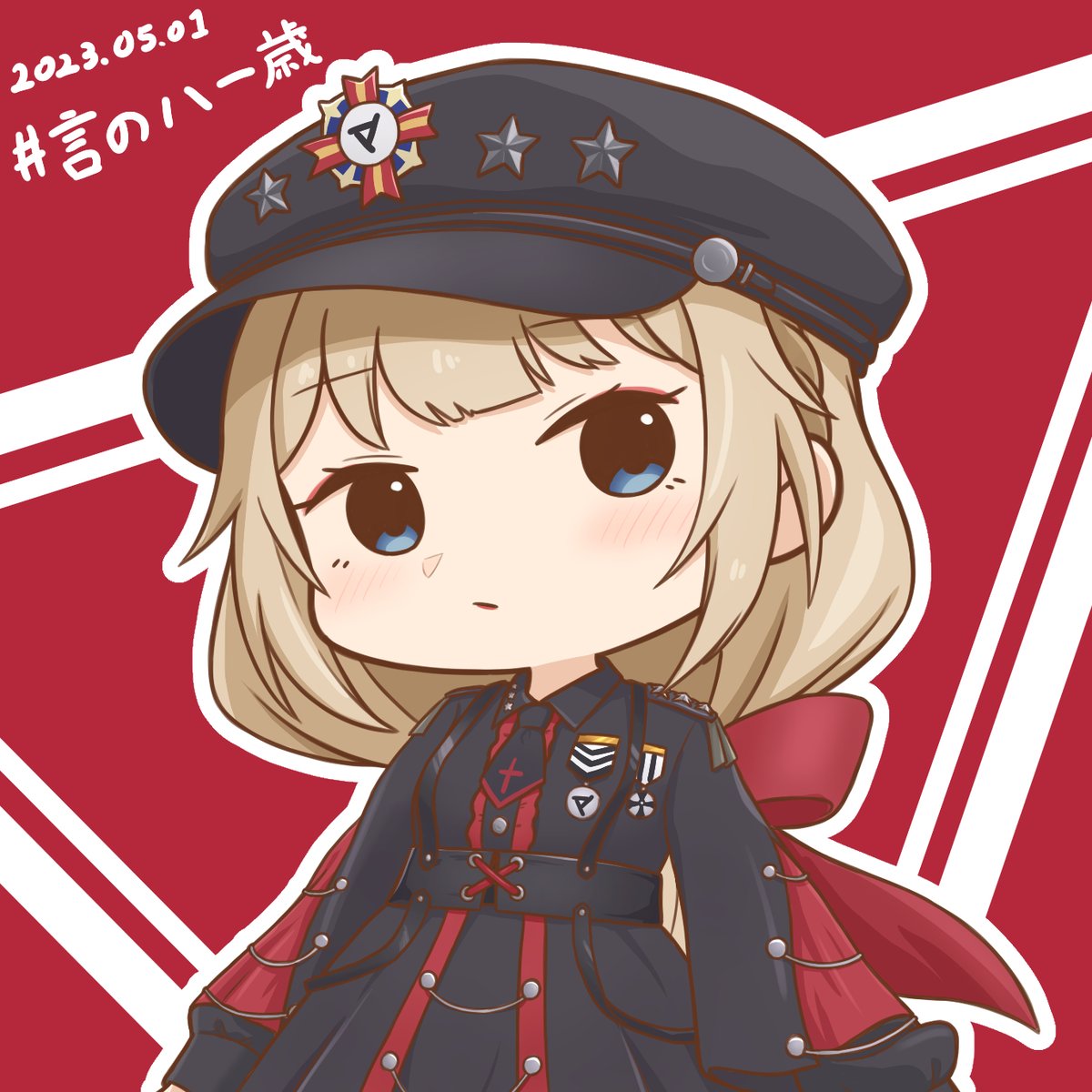 1girl solo blue eyes hat chibi military uniform military  illustration images
