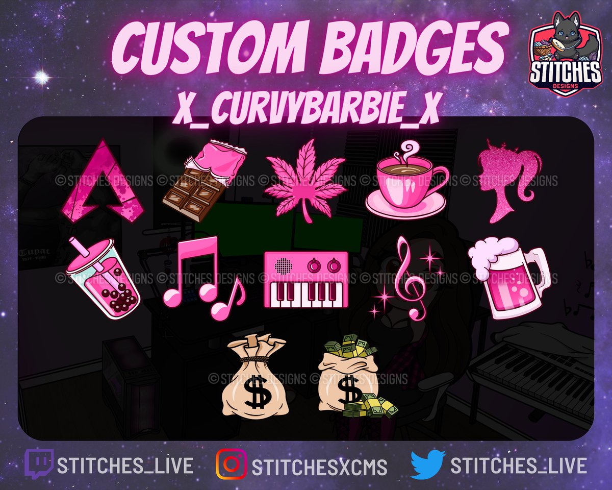 Custom badges for @x_curvybarbie_x 🩷 

Had so much fun making these go check her out on twitch> twitch.tv/x_curvybarbie_x she's an amazing streamer ❤️‍🔥

#apexlegends #twitch #twitchstreamer #twitchemotes #twitchemoteartist #emoteartist #customemotes #emotes ##apexemotes