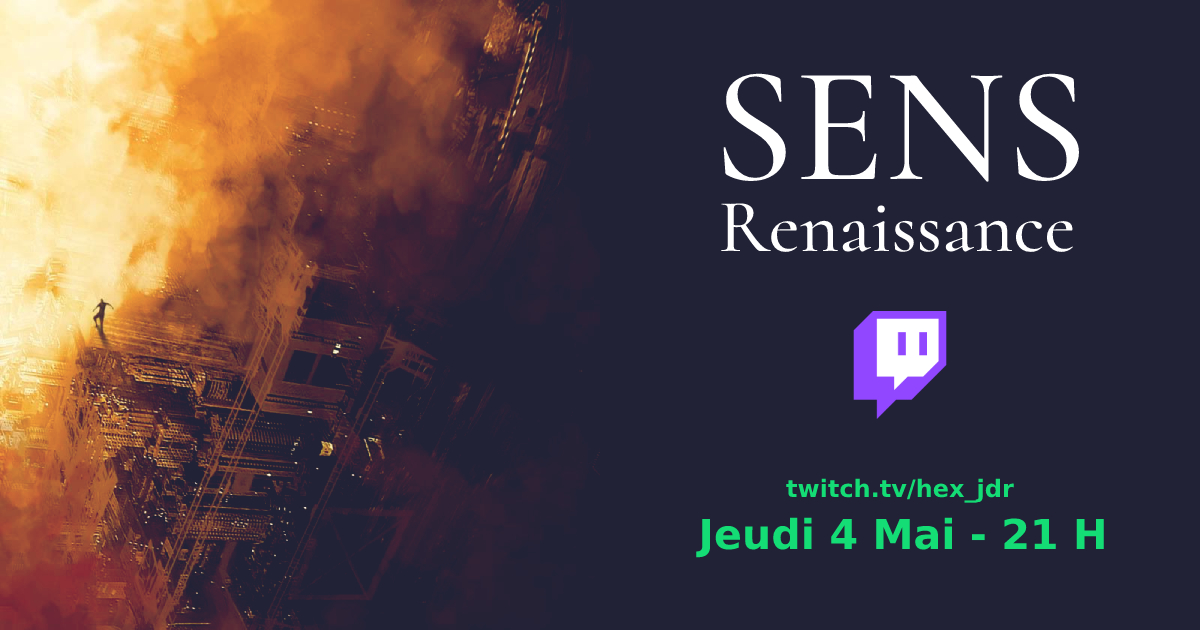 HEx_Project_'s tweet image. Saluts les rôlistes, 👋

Jeudi prochain on commence une série jdr en live avec Sens Renaissance, un jeu fait par Romaric Briand.

Venez découvrir un univers de science-fiction épique avec beaucoup de secrets en compagnie de Gotrek et MrKwaak ! 🔥

twitch.tv/hex_jdr