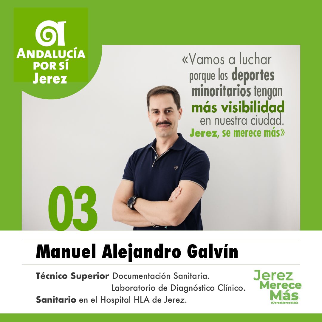 Axsi_Jerez's tweet photo. 👉 Continuamos con la presentación del equipo que  acompaña como candidato a  @SantiagoCasal el 28 de mayo. 

➡️Con el número  3 presentamos a Manuel Alejandro, Galvín, Técnico superior en Documentación sanitaria, laboratorio de  diagnóstico clínico y sanitario en el hospital HLA https://t.co/dBPYWixwbe