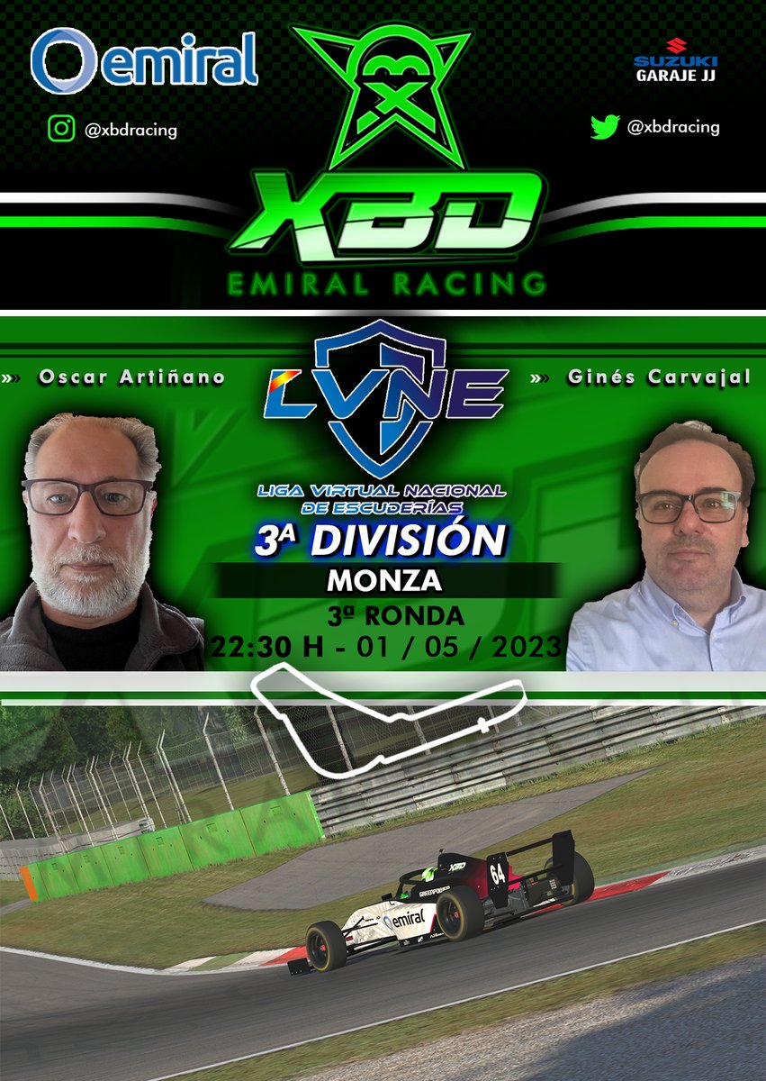 🏁LVNE / 3º Div🏁

Nueva carrera para el equipo #pink de tercera división, nos representarán los buenos de <a href="/OscarArtinanoLG/">Oscar Artiñano LG</a> y <a href="/CarvajalGines/">GinesCarvajal</a>

#GoXBD #El_Rosa_Mola

📍Monza
⌚️22:20h Q
📽️twitch.tv/advncesic