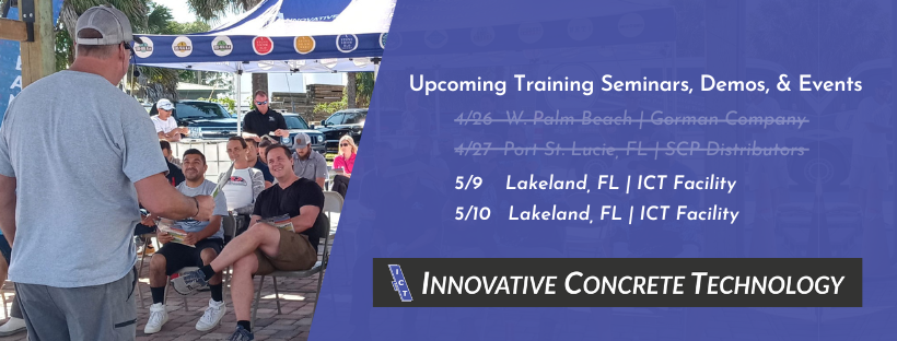 Central Florida! Join us at one of our two upcoming Hardscape Clean &amp; Seal trainings at the Innovative Concrete Technology facility in Lakeland on May 9 &amp; 10. Sign up at innovativeconcrete.com/training-semin…