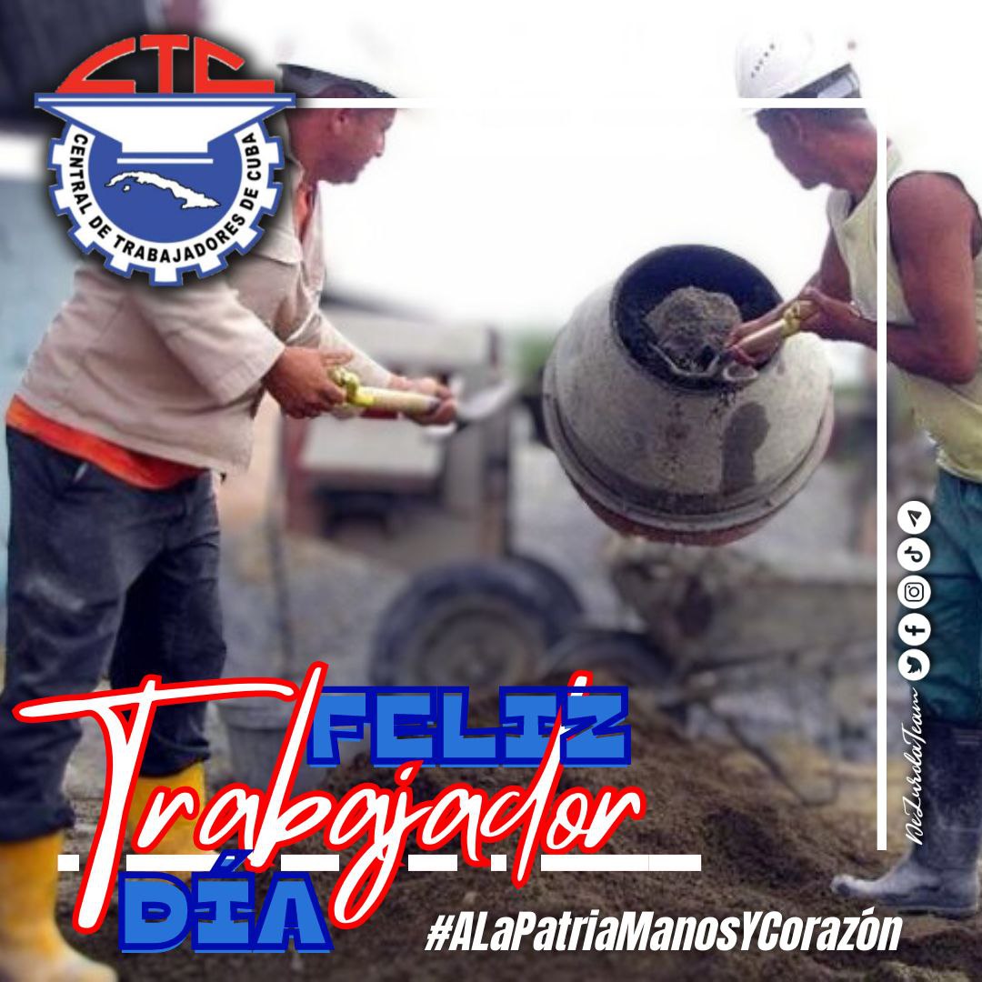 <a href="/cafemartiano/">❤️Café Martiano 🇨🇺</a> 🚨 Feliz inicio ☀ de semana y más que celebramos 🕺💃 el #DíaInternacionalDelosTrabajadores este #1Mayo como en los anteriores estaremos también festejando la continuidad 💪 historia y que #Cuba 🇨🇺 seguirá adelante. #ALaPatriaManosYCorazon
@CubaCentral
