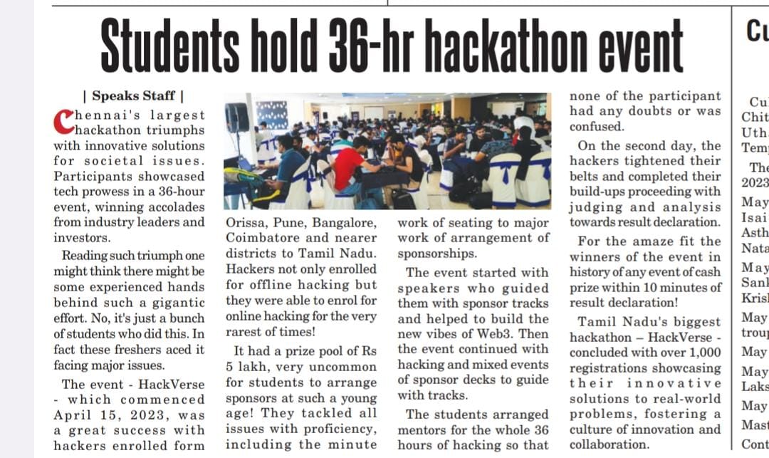 ThePrayasu's tweet photo. That "Namma jeichitom maara" feel after wrapping @HackVerseIND successfully. 

But at what cost ?

Soon sharing the whole experience of organising Tamilnadu's Largest Web3 Hackathon and a story behind it https://t.co/KFc119Dtmz