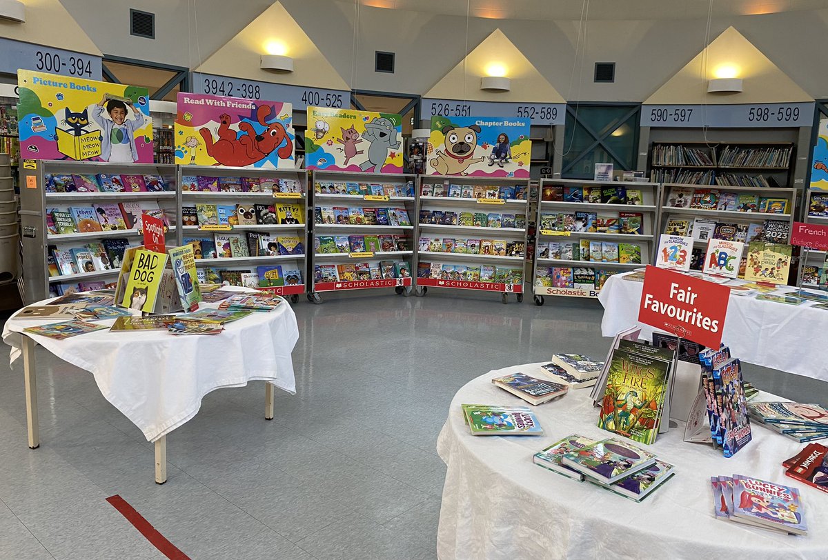 AllSaintsLib's tweet photo. It’s that time of year again! The @scholasticCDA book fair is all set up in our Starbooks library. Students will make their wish lists today &amp; tomorrow and buying days begin on Wednesday. Please join us on Thursday May 4th from 3:30 - 8:00 for our family night. @AllSaintsDPCDSB https://t.co/4WWY88lCEj