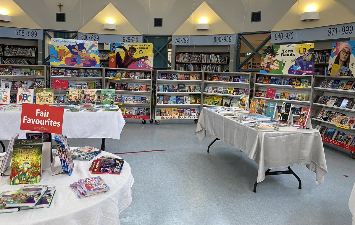AllSaintsLib's tweet photo. It’s that time of year again! The @scholasticCDA book fair is all set up in our Starbooks library. Students will make their wish lists today &amp; tomorrow and buying days begin on Wednesday. Please join us on Thursday May 4th from 3:30 - 8:00 for our family night. @AllSaintsDPCDSB https://t.co/4WWY88lCEj