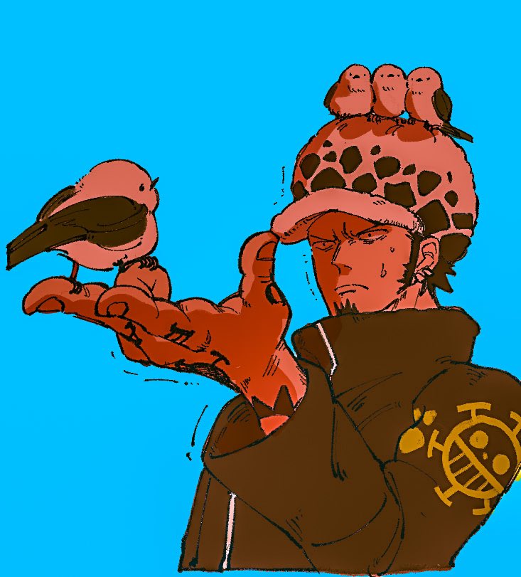 trafalgar law 1boy male focus bird hat on head tattoo animal on head  illustration images