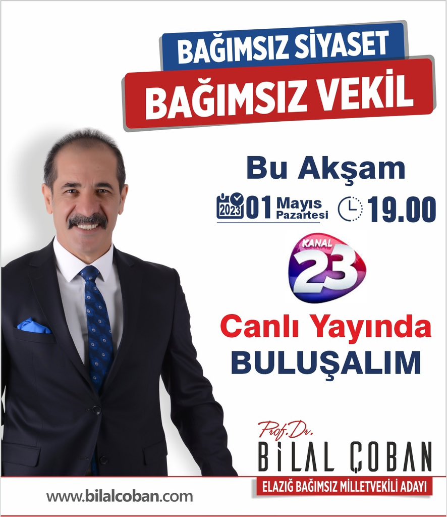 Saat 19.00’da Kanal 23 ekranlarında buluşmak dileğiyle.

#BilalCoban
#SenleDüzelir
#Bağımsız
#Elazığ