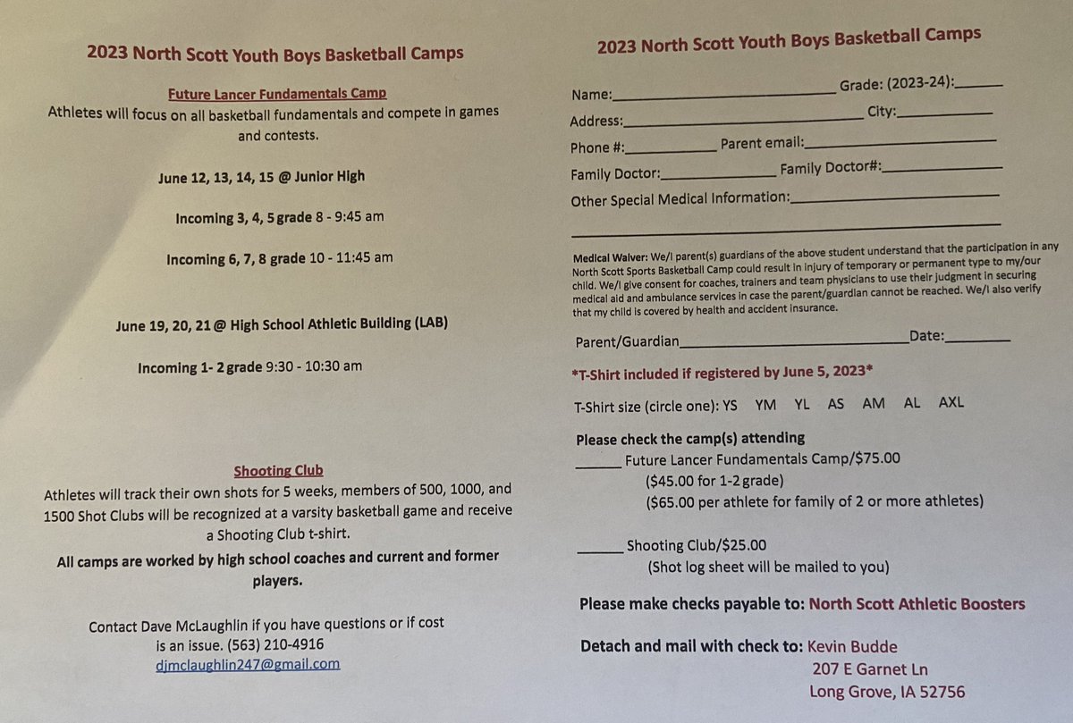 🏀Youth Boys Basketball Camp is set for June 12th-15th!🏀
Contact and payment information included in attachment.
See you there!