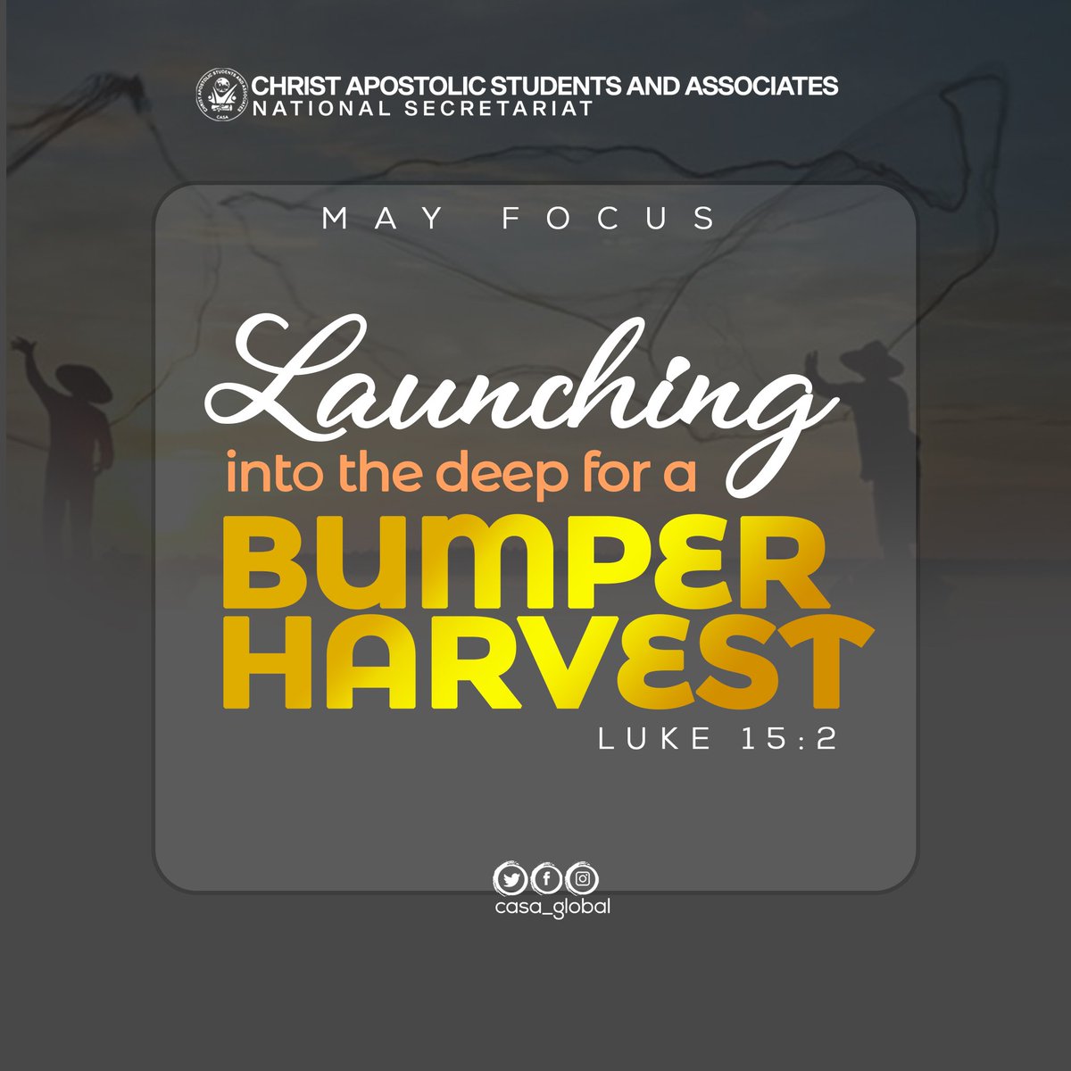 casacitychapter's tweet photo. Our Focus for May 2023
#launchingintothedeep
#bumperharvest
#bearingfruits100fold
#BeDiscipledToMeetYourGod
#casamove #casatakeover #casaglobal
#WithAVision #ComeAndSee #WithAStrongVision https://t.co/IA8ucAl1zJ