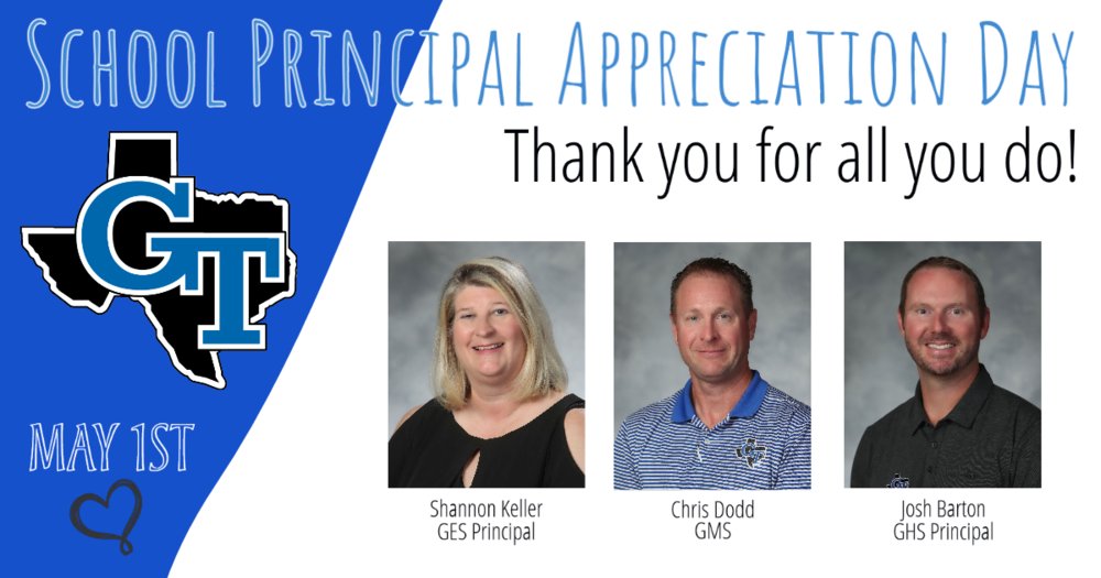 GunterHSTigers's tweet photo. School Principal Appreciation Day - May 1st https://t.co/Lyl9FBrqF6 https://t.co/lCSkMVdiWS