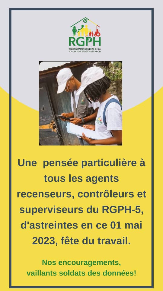 RGPH_Cg's tweet photo. 1er mai, fête du travail: Une pensée particulière à nos vaillants soldats des données.
#OuvronsNosPortesAuRecensement https://t.co/aUl9uIXD2r