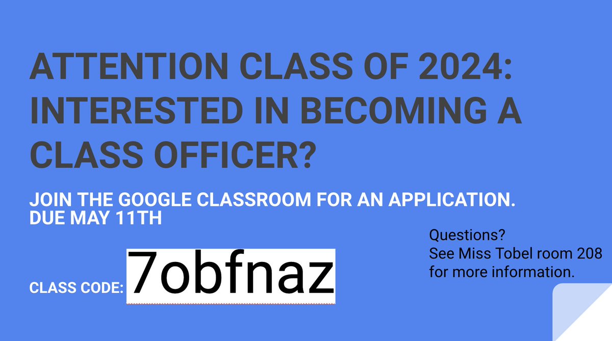 MrsBackosBHS's tweet photo. Class of 2024: Class Senior Officer Applications are now available. Deadline is May 11th. See me in room 208 with any questions. @BHSSchmidtAP @BHSPetryAP @BCSDBrunswickHS https://t.co/kk2aTXMxN5