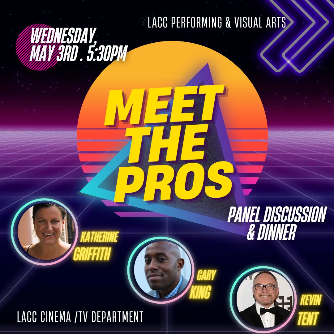lacc_cinema's tweet photo. Dear Filmmakers,

"MEET THE PROS" - MAY 3, 5:30pm - 8:00pm - RSVP Requested - in the 3rd floor of our Student Union at LACC.   
After the panel, students are invited to sit down have dinner and dessert, and network with industry pros.
https://t.co/IQIBlJ7BgE https://t.co/hi38C1gt1N
