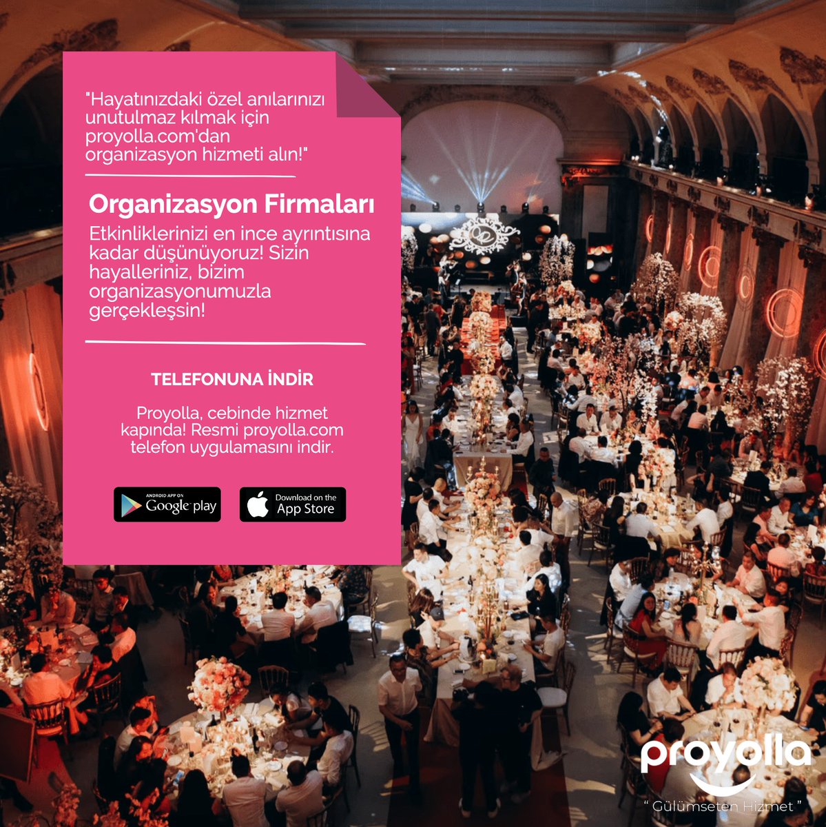 "Hayatınızdaki özel anılarınızı unutulmaz kılmak için proyolla.com'dan organizasyon hizmeti alın!"
Organizasyon Firmaları

Etkinliklerinizi en ince ayrıntısına kadar düşünüyoruz! Sizin hayalleriniz, bizim organizasyonumuzla gerçekleşsin!
#organizasyon #hizmet #proyolla