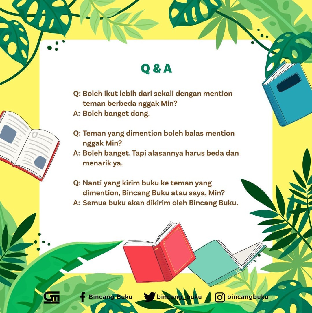 bincangbukugpu's tweet image. Kalau masih kurang jelas, tengok contoh dari Mimin. Cek juga Q&amp;amp;A seputar giveaway ini. 😁

Giveaway hanya berlaku di Instagram ya! Mimin tunggu partisipasimu! 🥳

#bincangbuku #bukugpu #gibah #gigihtabah #serbuhutan #giveaway