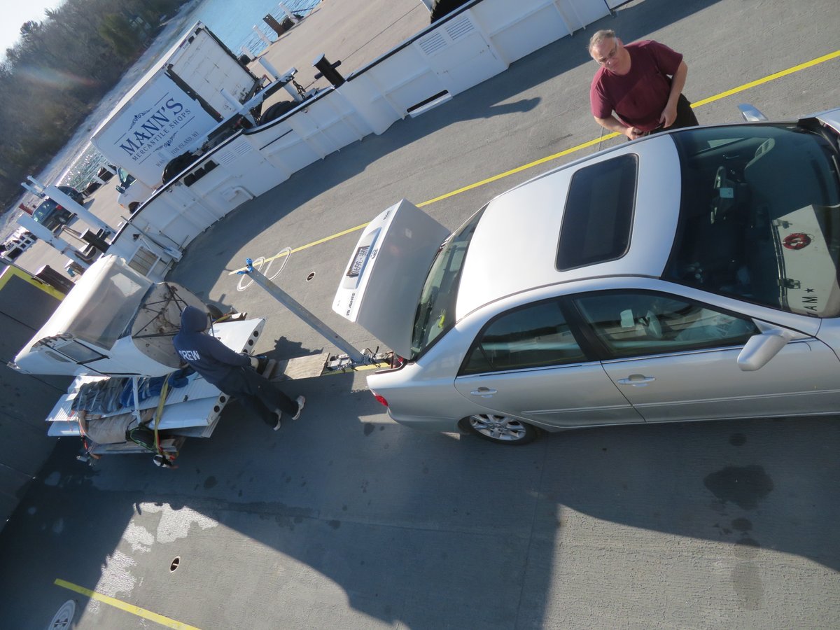 ObserverIsland's tweet photo. It has been a long time since Jim Rose has seen an airplane on the ferry. Here's Rod Gordon with one, on a trailer, in pieces. Some assembly will be required.

Photo by Jim Rose
#washingtonislandferry #washingtonisland #islandlife #doorcounty https://t.co/42fXKImk5p