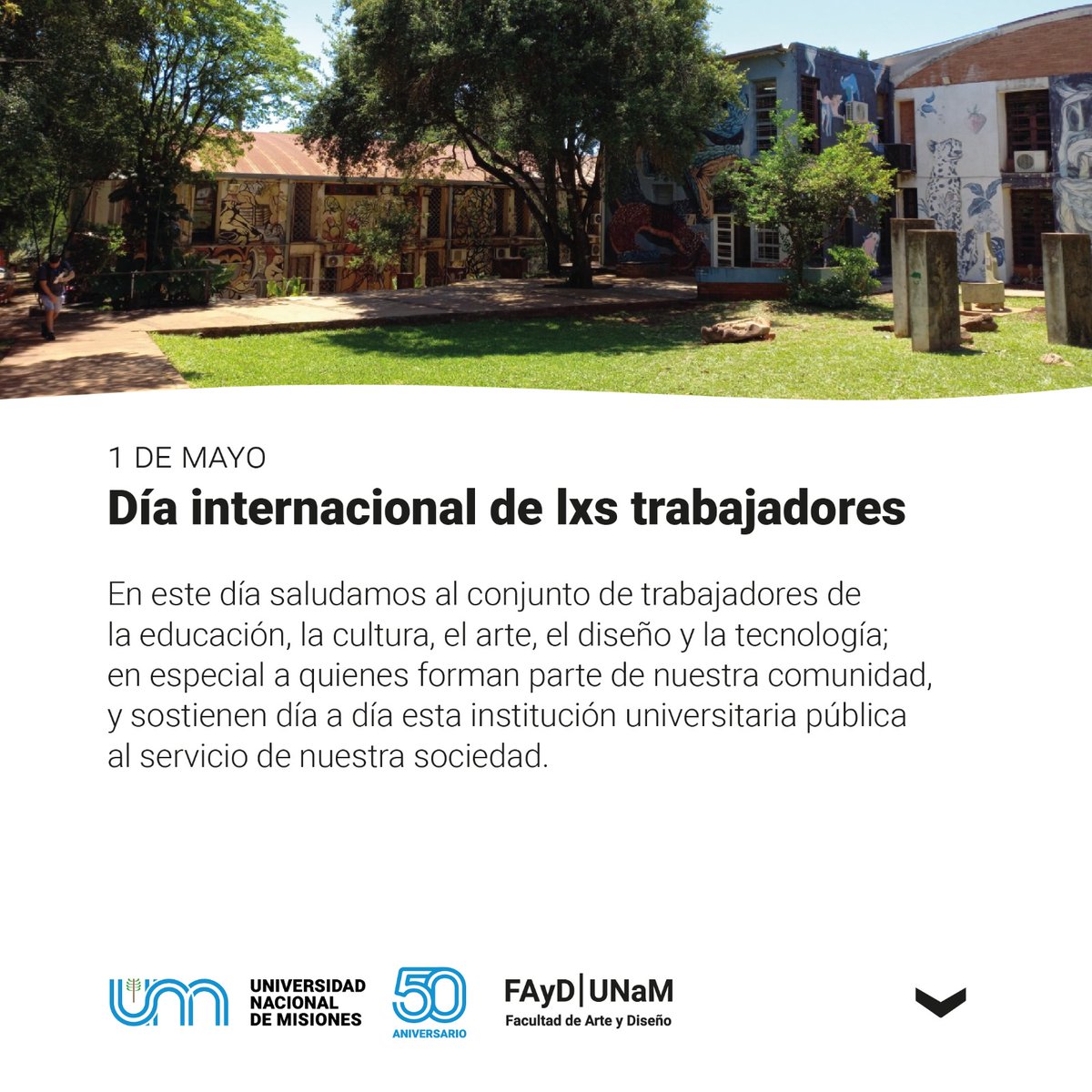 Día internacional de lxs trabajadores

Saludamos a toda la comunidad FAyD, en especial a quienes forman parte de nuestra institución y sostienen día a día a la universidad pública al servicio de la sociedad.

#Oberá #UNaM #FAyD #díadeltrabajador