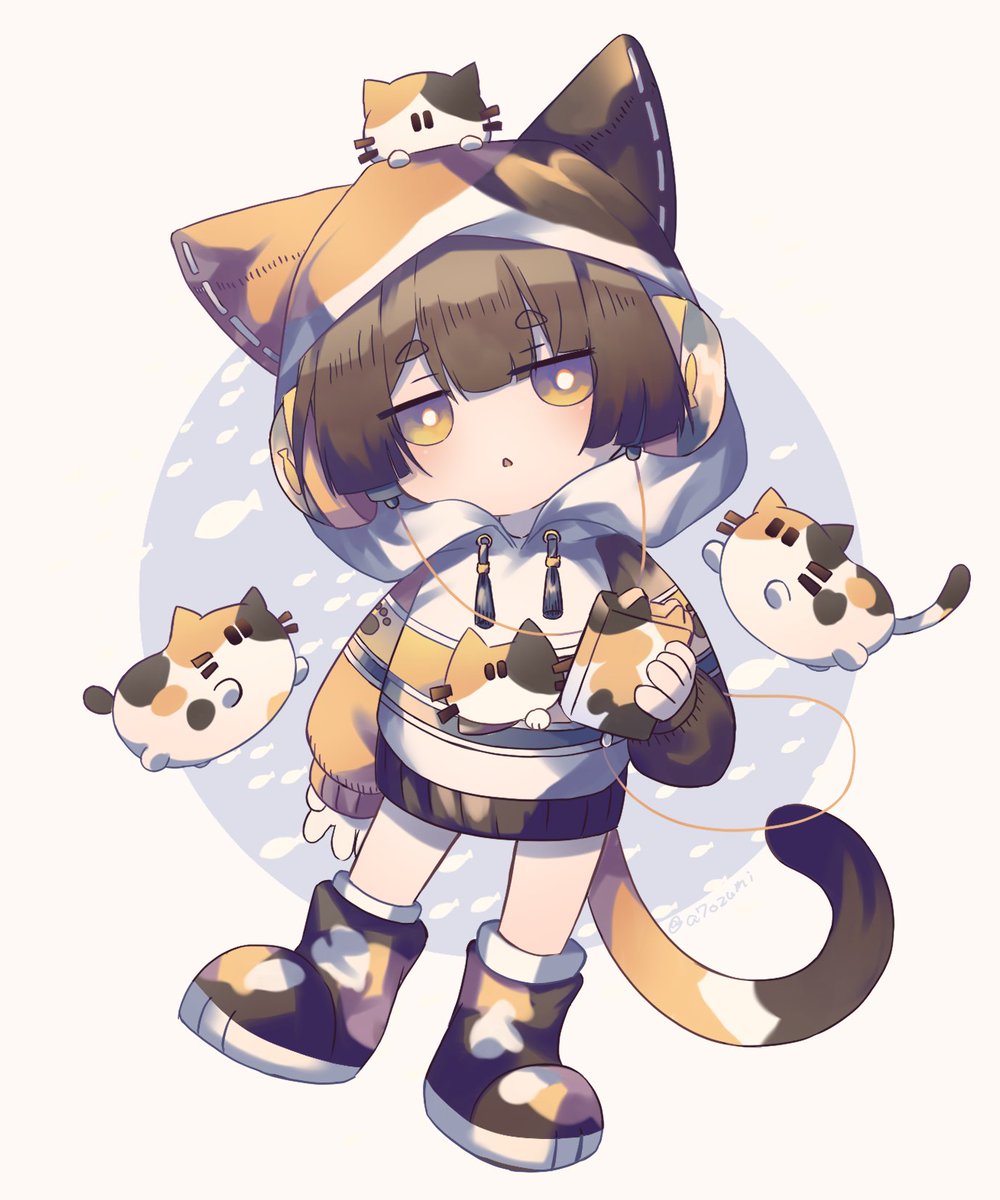 hood brown hair tail cat animal ears hoodie headphones  illustration images